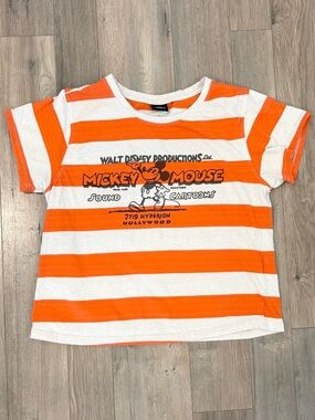 Disney Orange & White Striped Mickey Mouse Tee